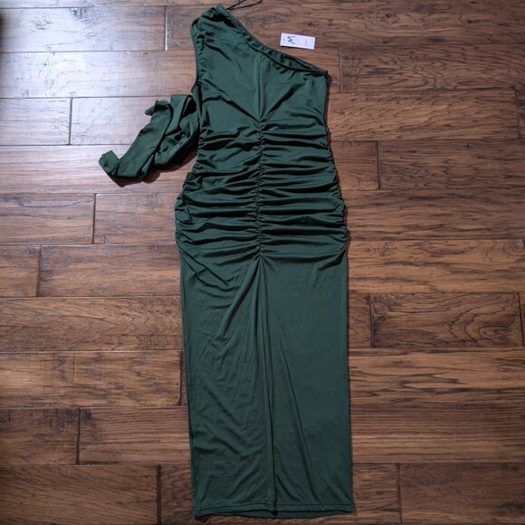 New YaYa&Co one shoulder ruched dress green size medium - Picture 16 of 16